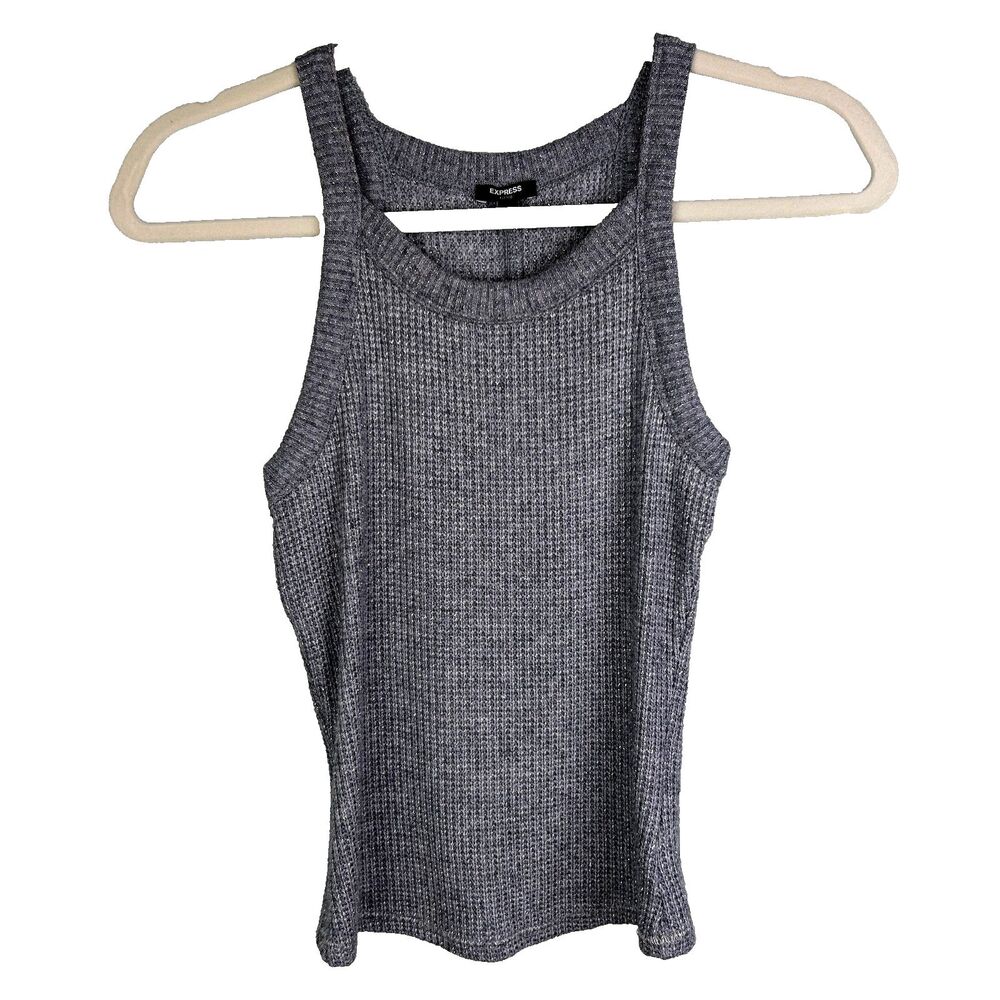 NWT Express Knit Tank Top w/ Metallic Silver Sparkle Sleeveless Sweater Shiny S